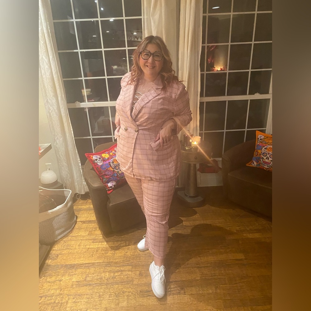Women's Pink Plaid Two Piece Suit